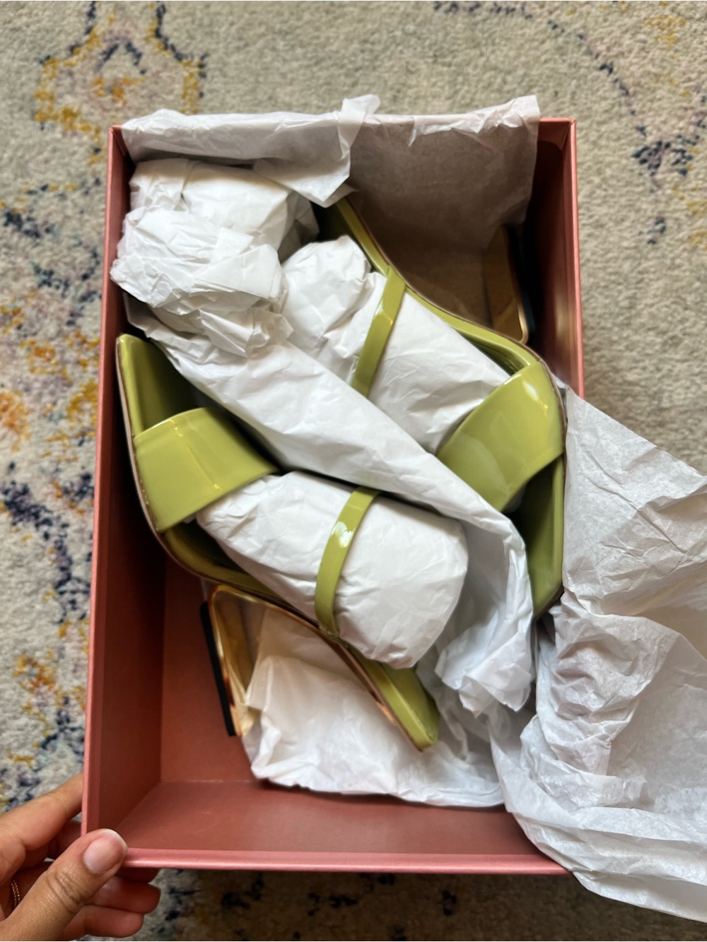 cult gaia Olive Green Patent Strappy Block Heel Sandals